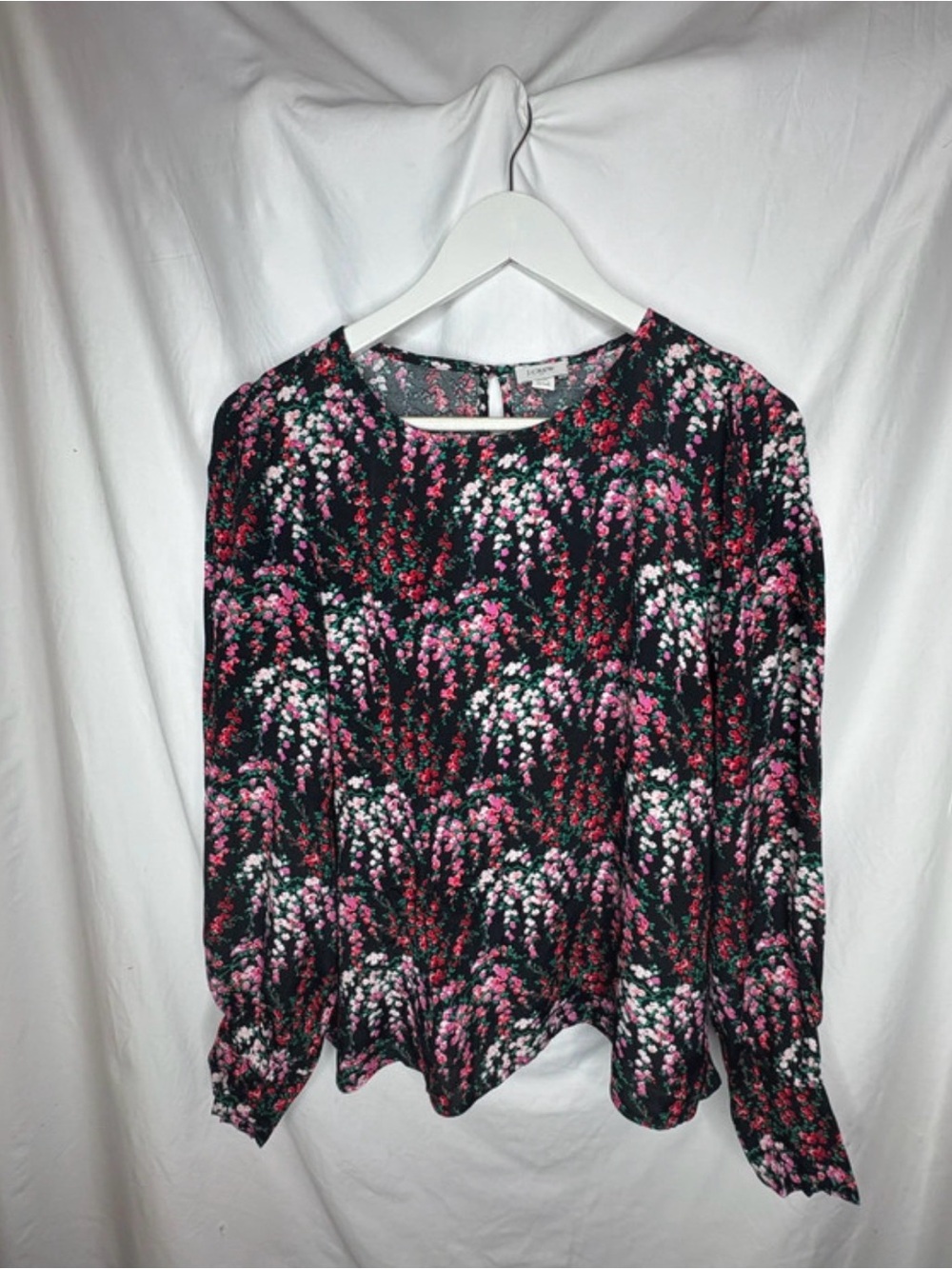 J.Crew Black Floral Puff Sleeve Blouse XS Long Sleeve Women’s Top